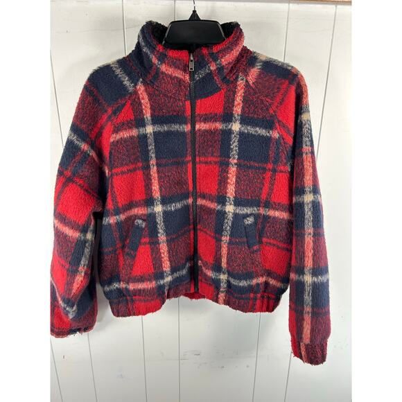 American Eagle women’s plaid cropped wool blend zip up coat in size M - Picture 2 of 7